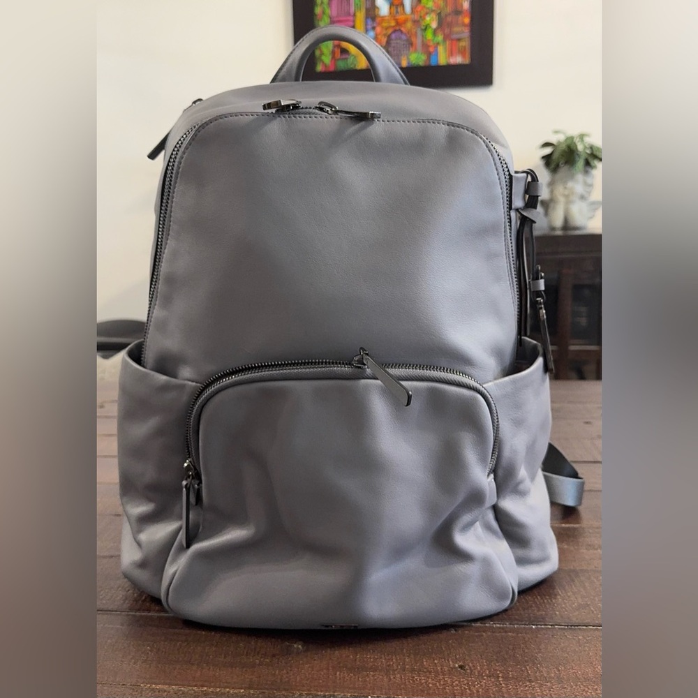 TUMI Voyageur Leather Backpack-Grey